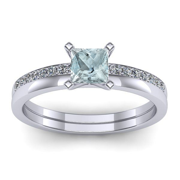 Inel logodna cu aquamarin patrat