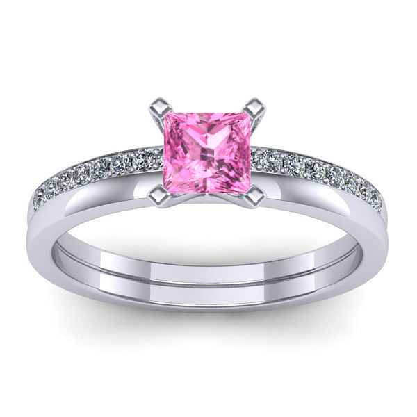 Inel de logodna cu safir roz patrat