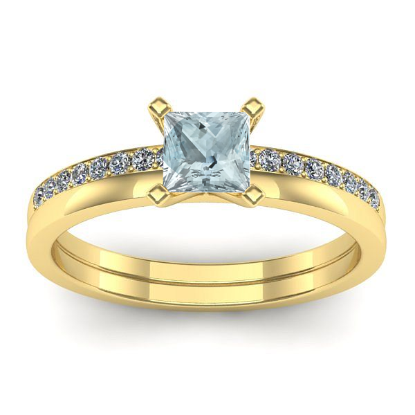 Inel de logodna cu aquamarin patrat