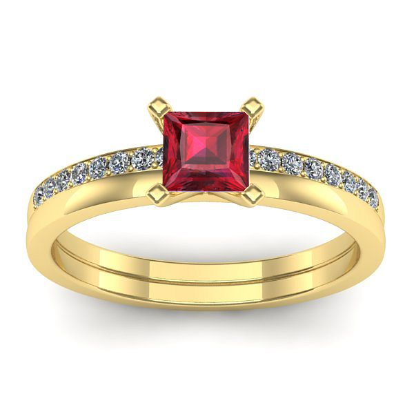 Inel de logodna cu rubin patrat