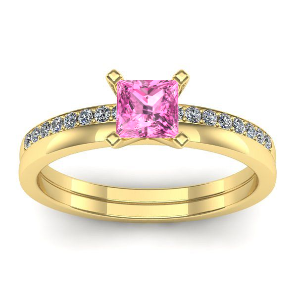 Inel logodna cu safir roz patrat