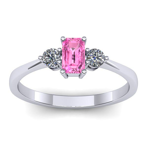 Inel logodna cu safir roz dreptunghiular