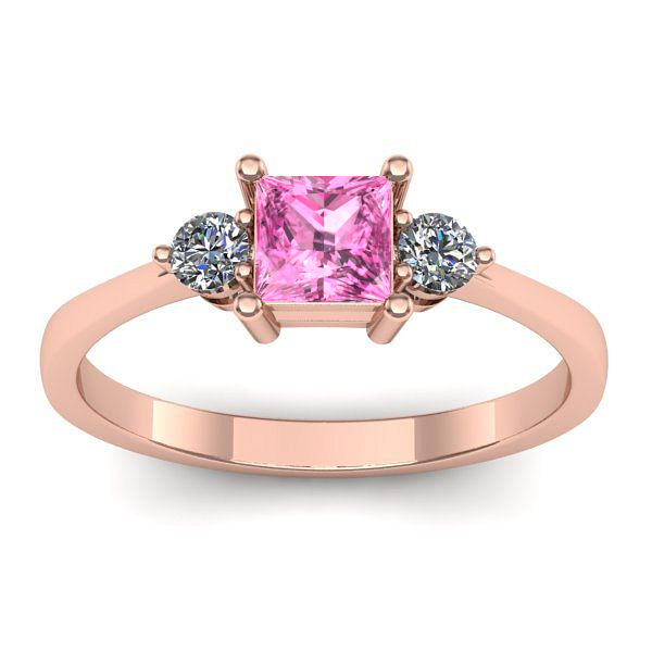 Inel cu safir roz patrat