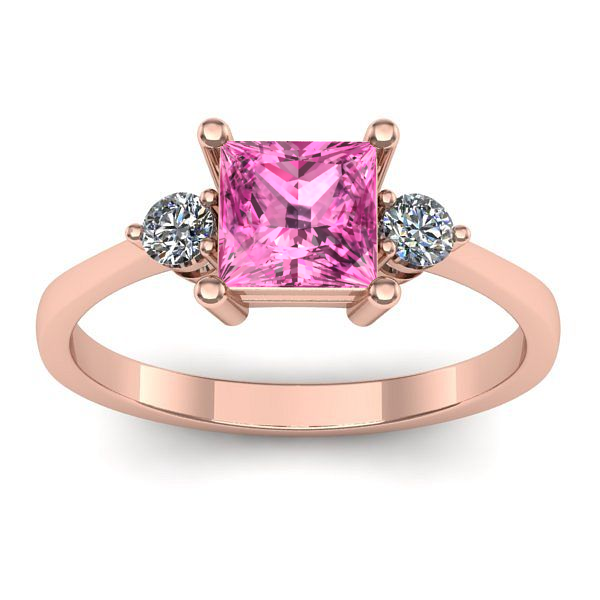 Inel logodna cu safir roz patrat