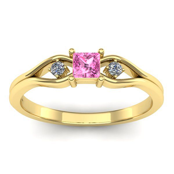 Inel logodna cu safir roz patrat