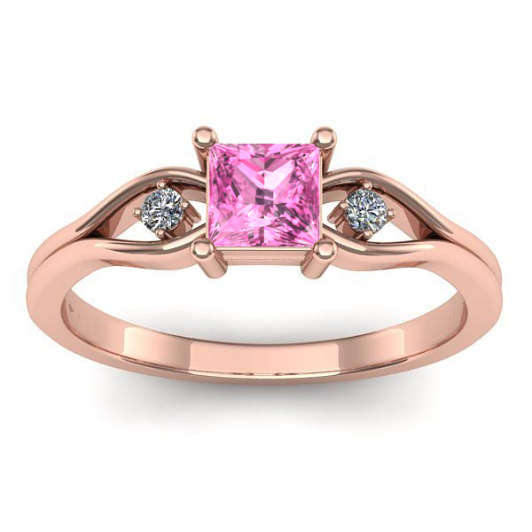 Inel de logodna cu safir roz patrat