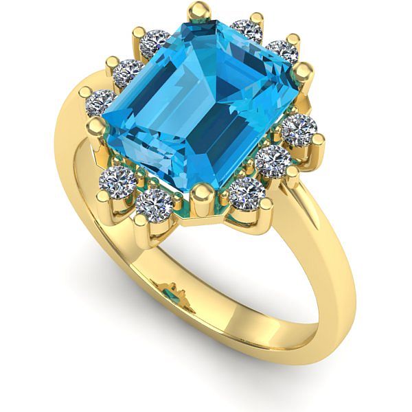 Inel logodna din aur galben cu topaz blue