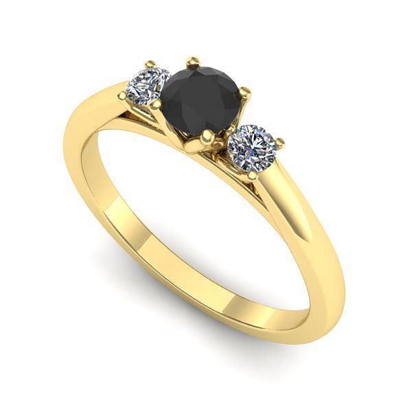 Inel de logodna din aur galben cu diamant negru
