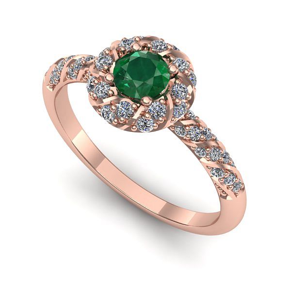 Inel logodna din aur roz cu smarald