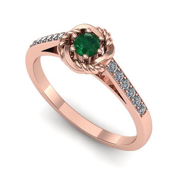 Inel de logodna din aur roz cu smarald
