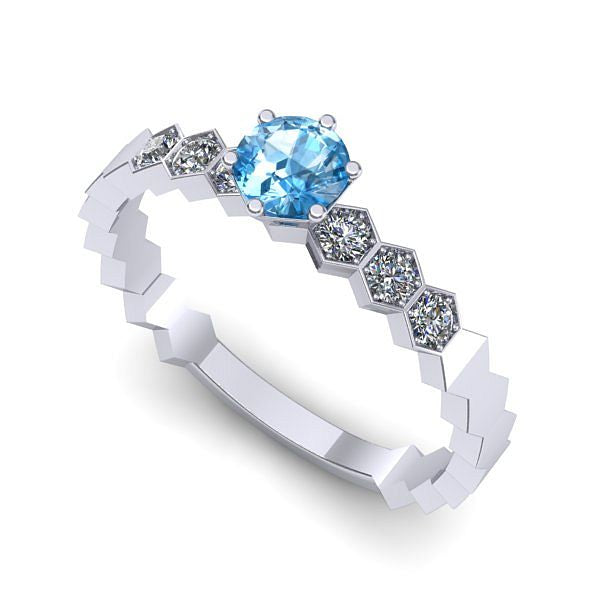Inel logodna din aur alb cu topaz blue