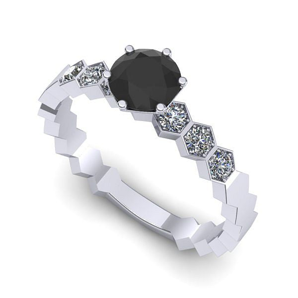 Inel de logodna din aur alb cu diamant negru