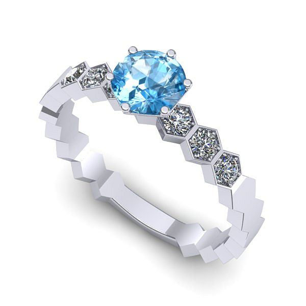 Inel din aur alb cu topaz blue