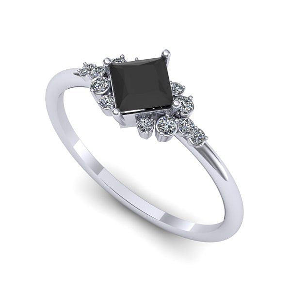 Inel logodna din aur alb cu diamant negru