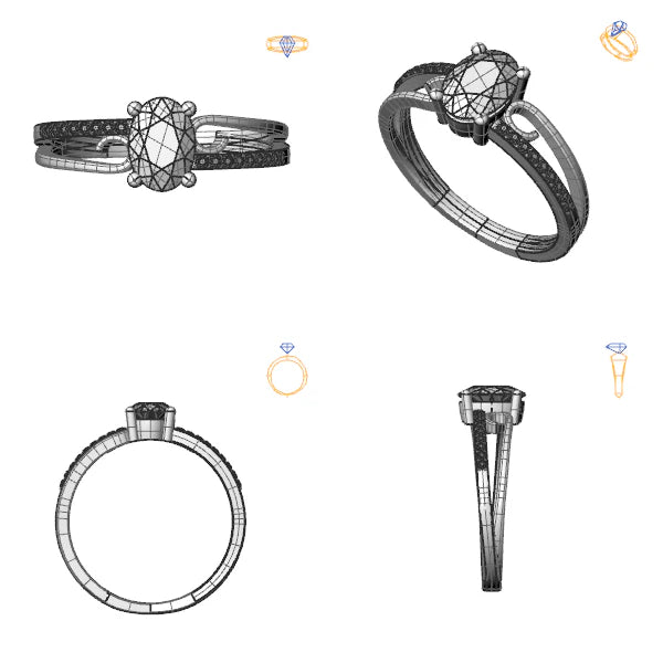 Inel logodna sidestone cu diamant de laborator albastru
