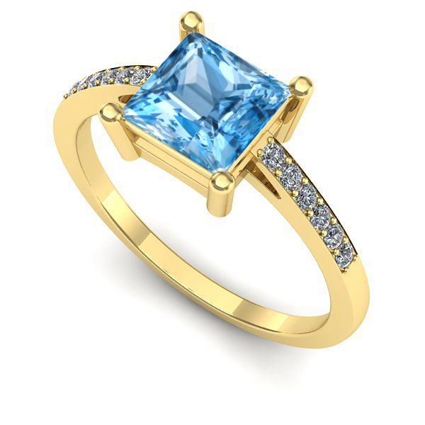 Inel logodna din aur galben cu topaz blue