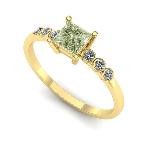 Inel din aur galben cu diamant de laborator verde
