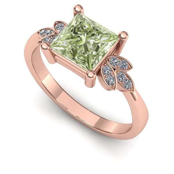 Inel logodna din aur roz cu diamant de laborator verde