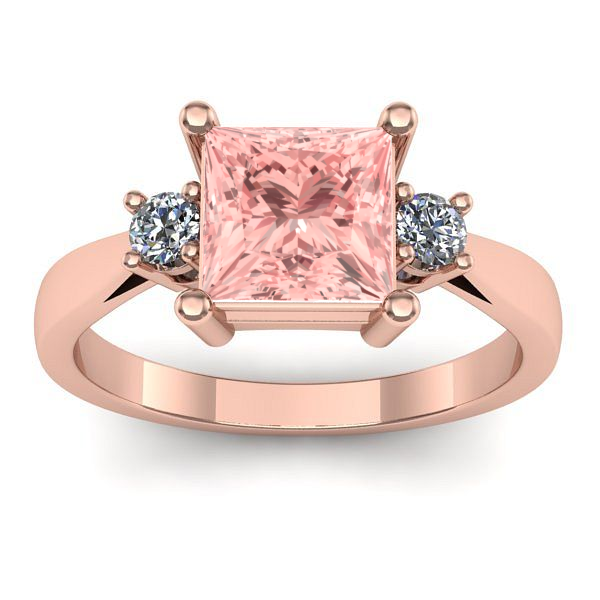 Inel cu diamant de laborator roz patrat