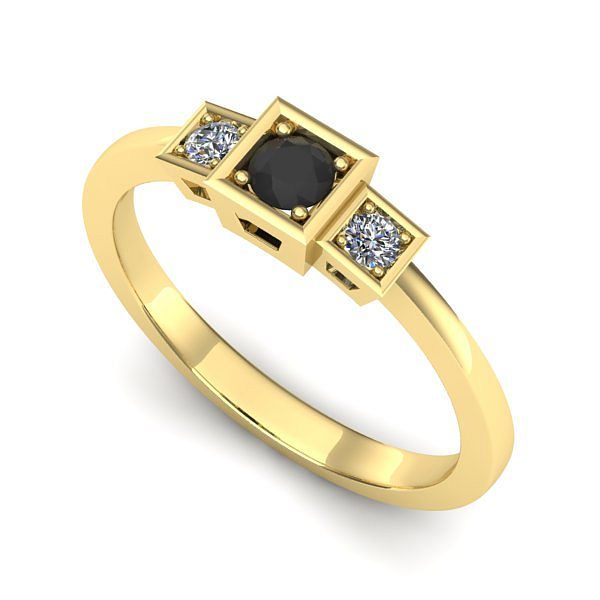 Inel logodna din aur galben cu diamant negru