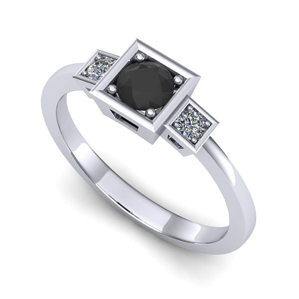 Inel de logodna din aur alb cu diamant negru