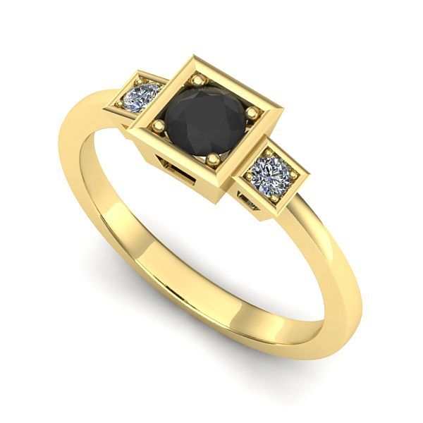 Inel din aur galben cu diamant negru
