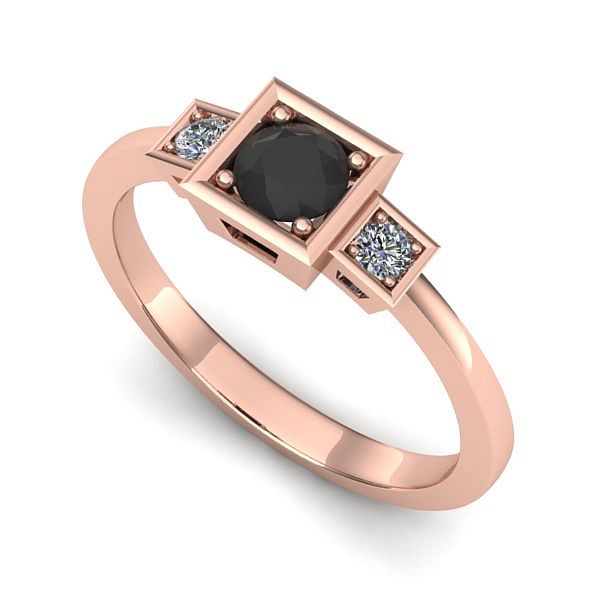 Inel din aur roz cu diamant negru