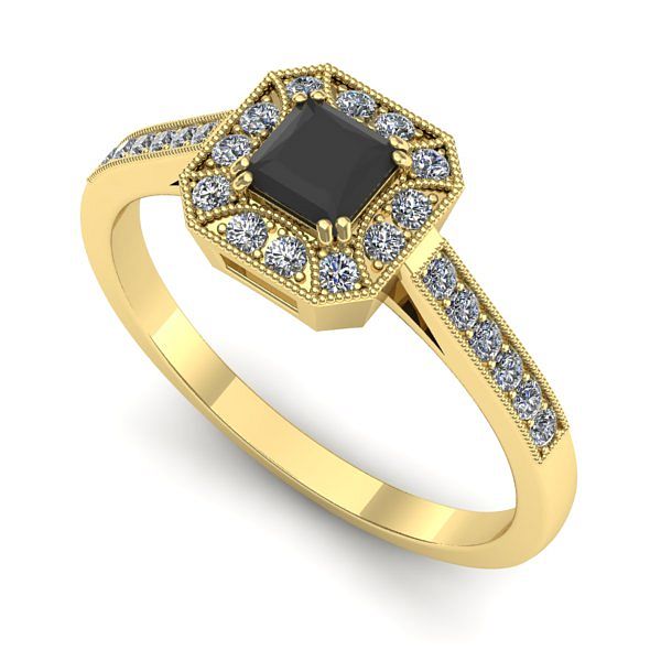 Inel logodna din aur galben cu diamant negru