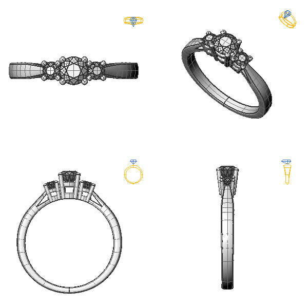 Inel de logodna 3stone cu diamant negru