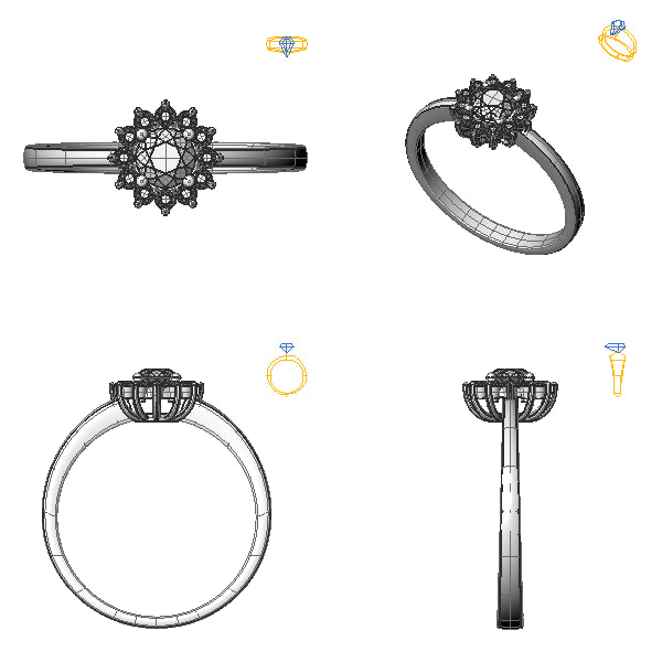 Inel de logodna halo cu diamant negru