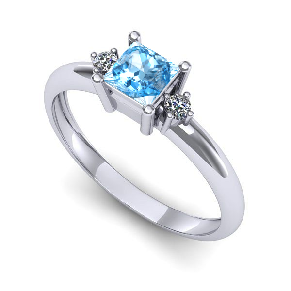 Inel logodna din aur alb cu topaz blue
