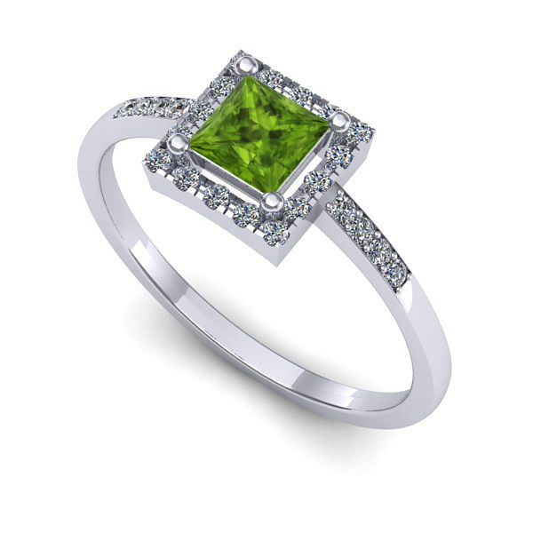 Inel de logodna din aur alb cu peridot