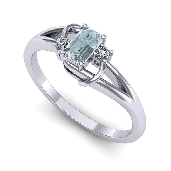 Inel logodna din aur alb cu aquamarin