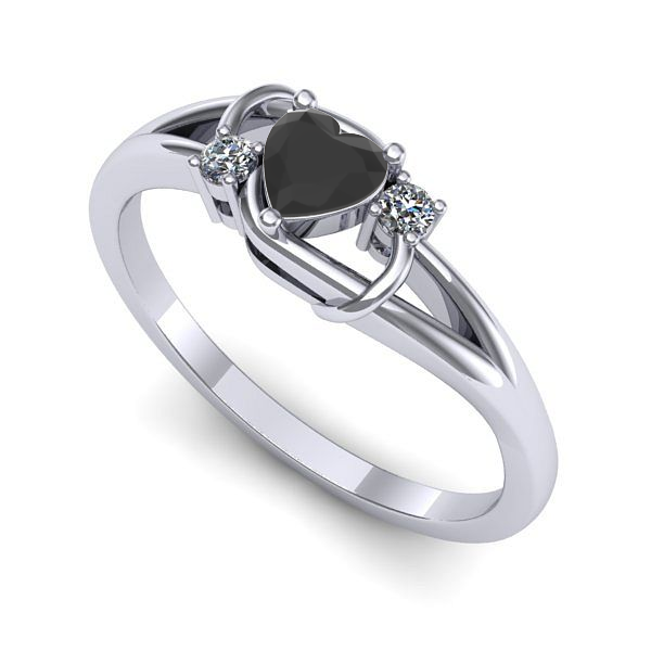 Inel de logodna din aur alb cu diamant negru