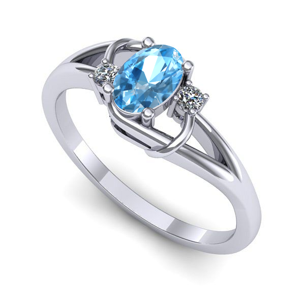 Inel logodna din aur alb cu topaz blue