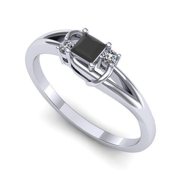 Inel de logodna din aur alb cu diamant negru