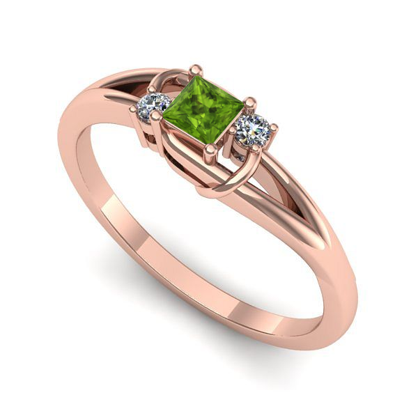 Inel logodna din aur roz cu peridot