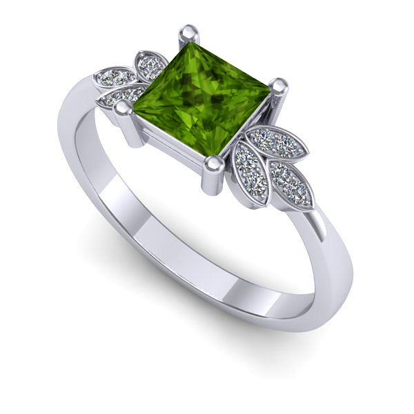 Inel logodna din aur alb cu peridot