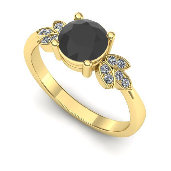 Inel de logodna din aur galben cu diamant negru