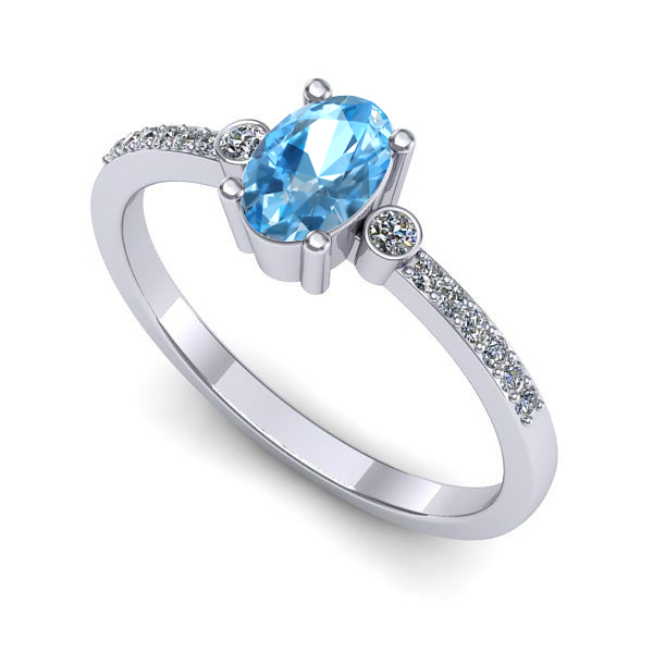 Inel de logodna din aur alb cu topaz blue