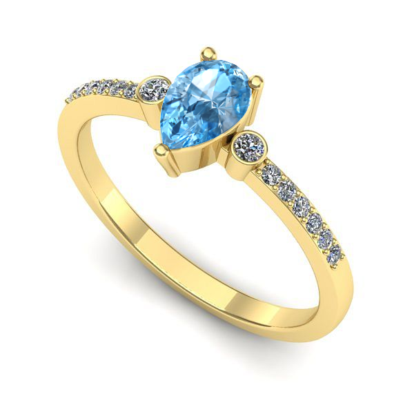 Inel logodna din aur galben cu topaz blue