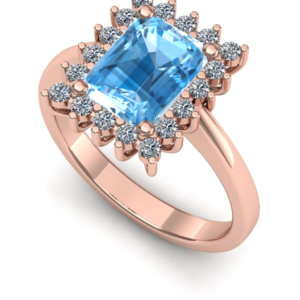 Inel logodna din aur roz cu topaz blue