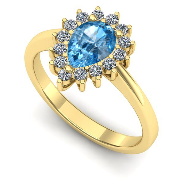 Inel logodna din aur galben cu topaz blue