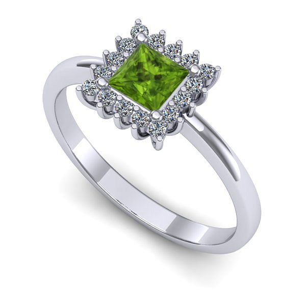 Inel logodna din aur alb cu peridot