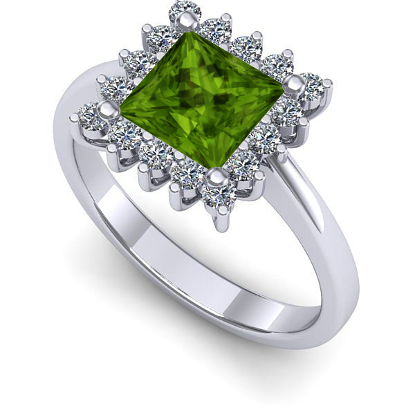 Inel logodna din aur alb cu peridot