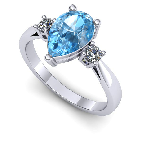 Inel logodna din aur alb cu topaz blue