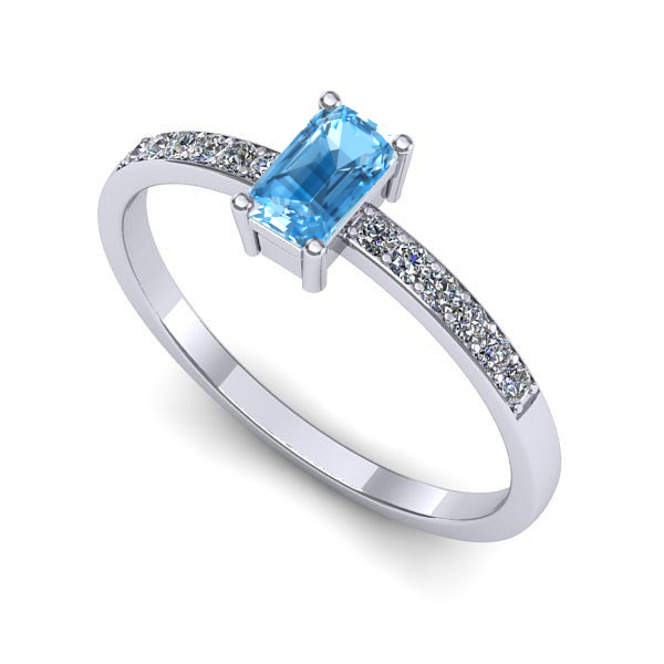 Inel de logodna din aur alb cu topaz blue