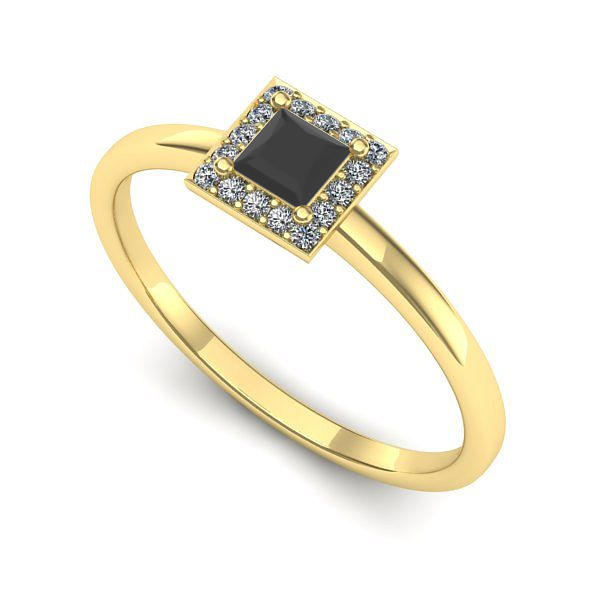 Inel de logodna din aur galben cu diamant negru
