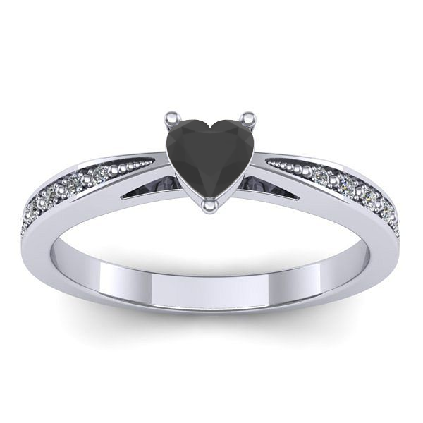 Inel cu diamant negru inima