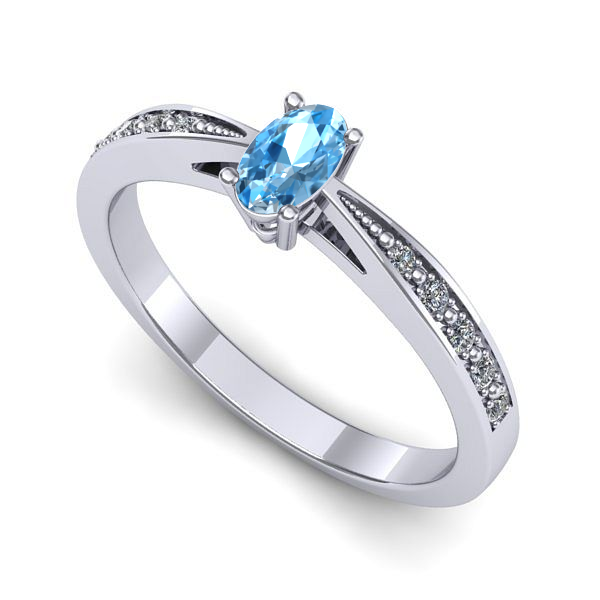 Inel de logodna din aur alb cu topaz blue